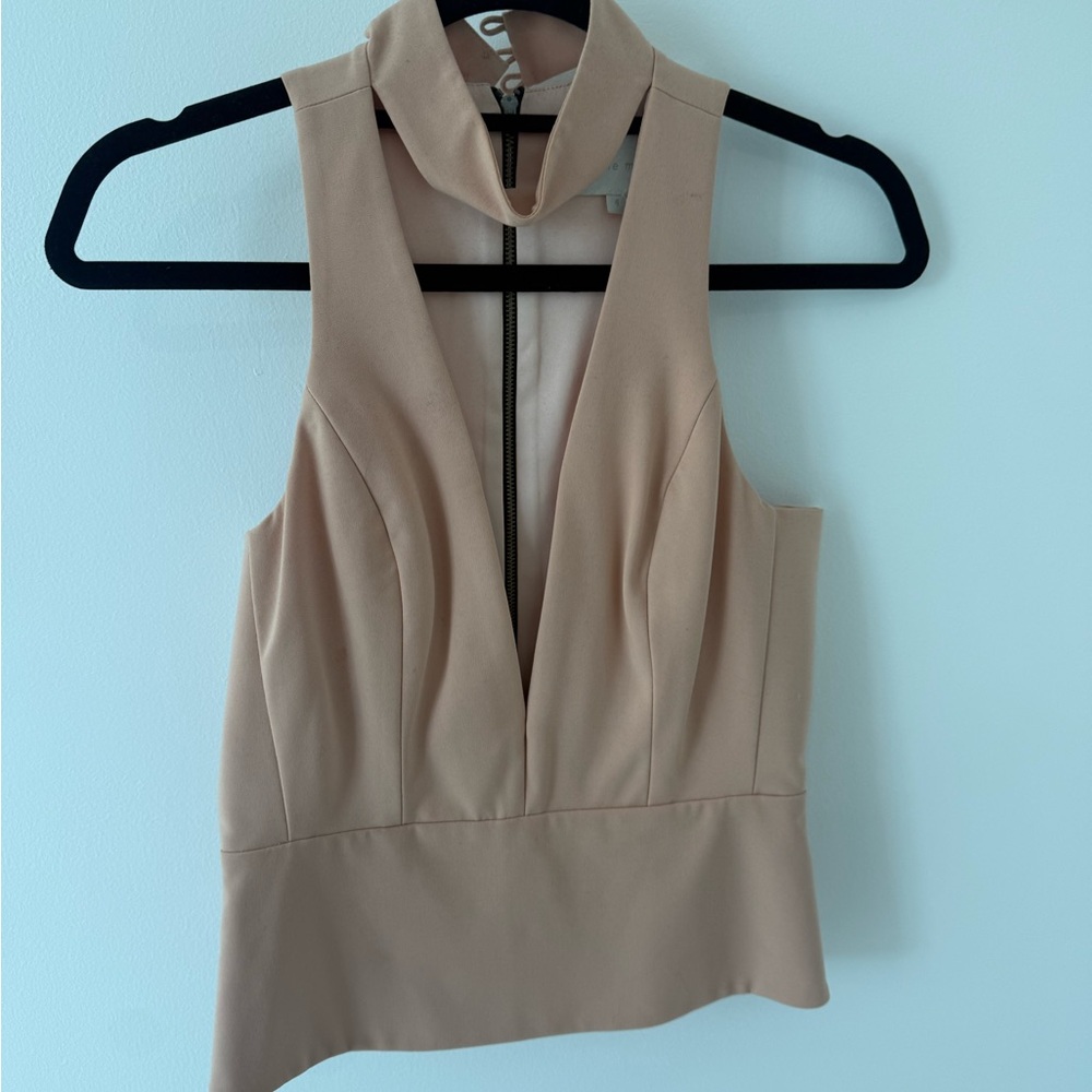 Sleeveless Halter Peplum Camisole in Tan